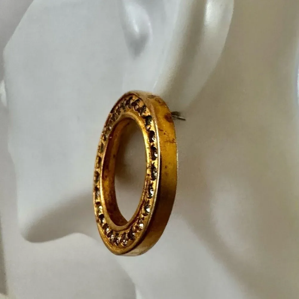 Gold tone rhinestone open circle earrings